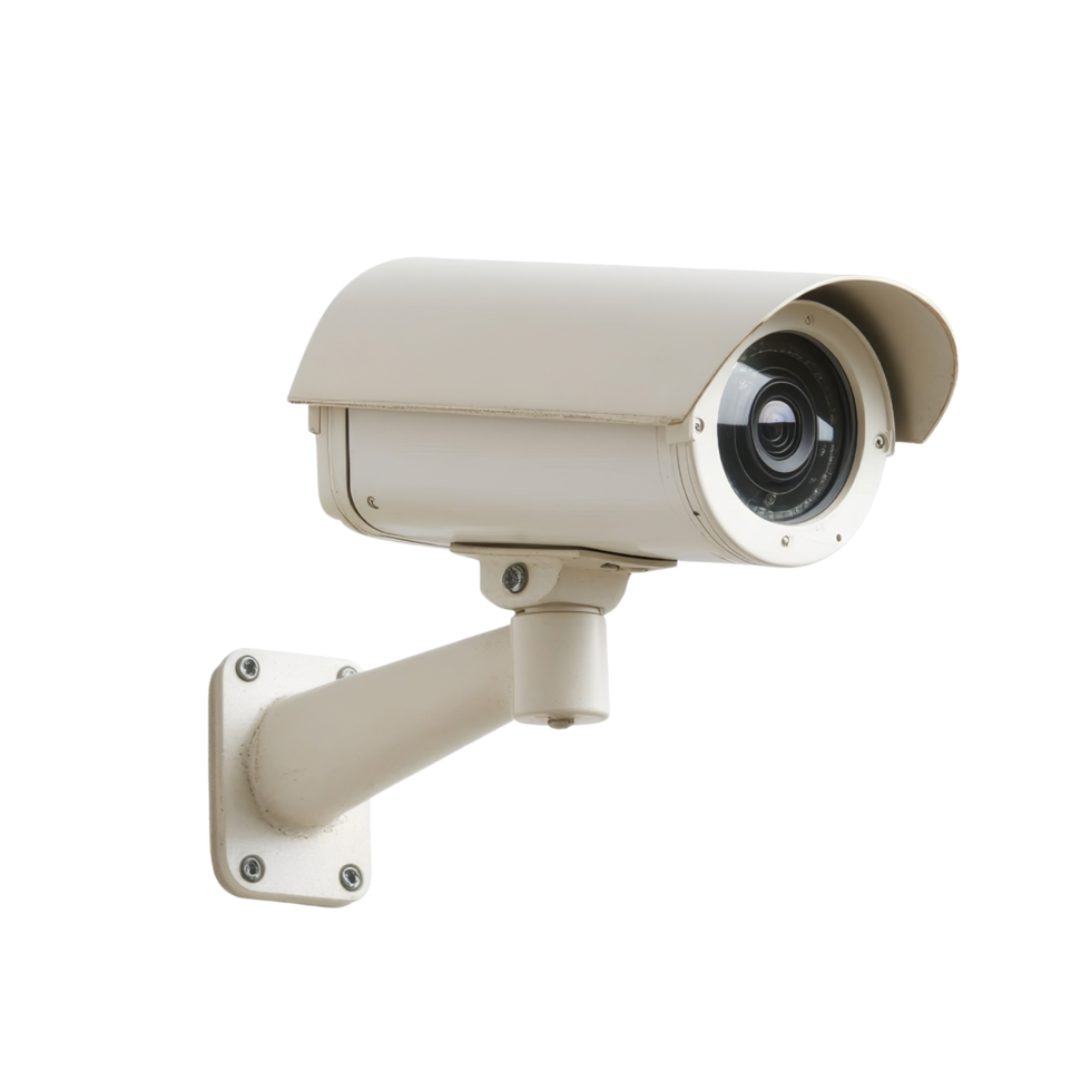 Surveillance camera mounted on wall, designed for security monitoring. This device features protective cover and is ideal for outdoor use, ensuring safety and surveillance png
