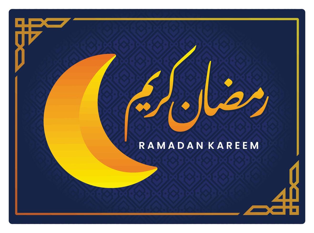 Elegant Ramadan Kareem greeting card with crescent moon and Arabic calligraphy. vector