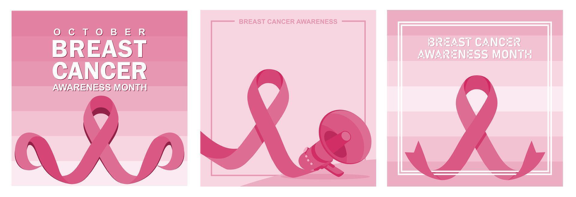 Breast Cancer Awareness Day poster with pink ribbon and megaphone. vector