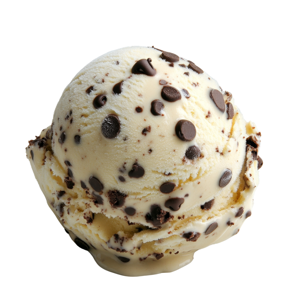 Creamy vanilla ice cream with cho te chips, perfect for dessert lovers. This delightful treat is ideal for hot days and special occasions, bringing joy to every scoop png