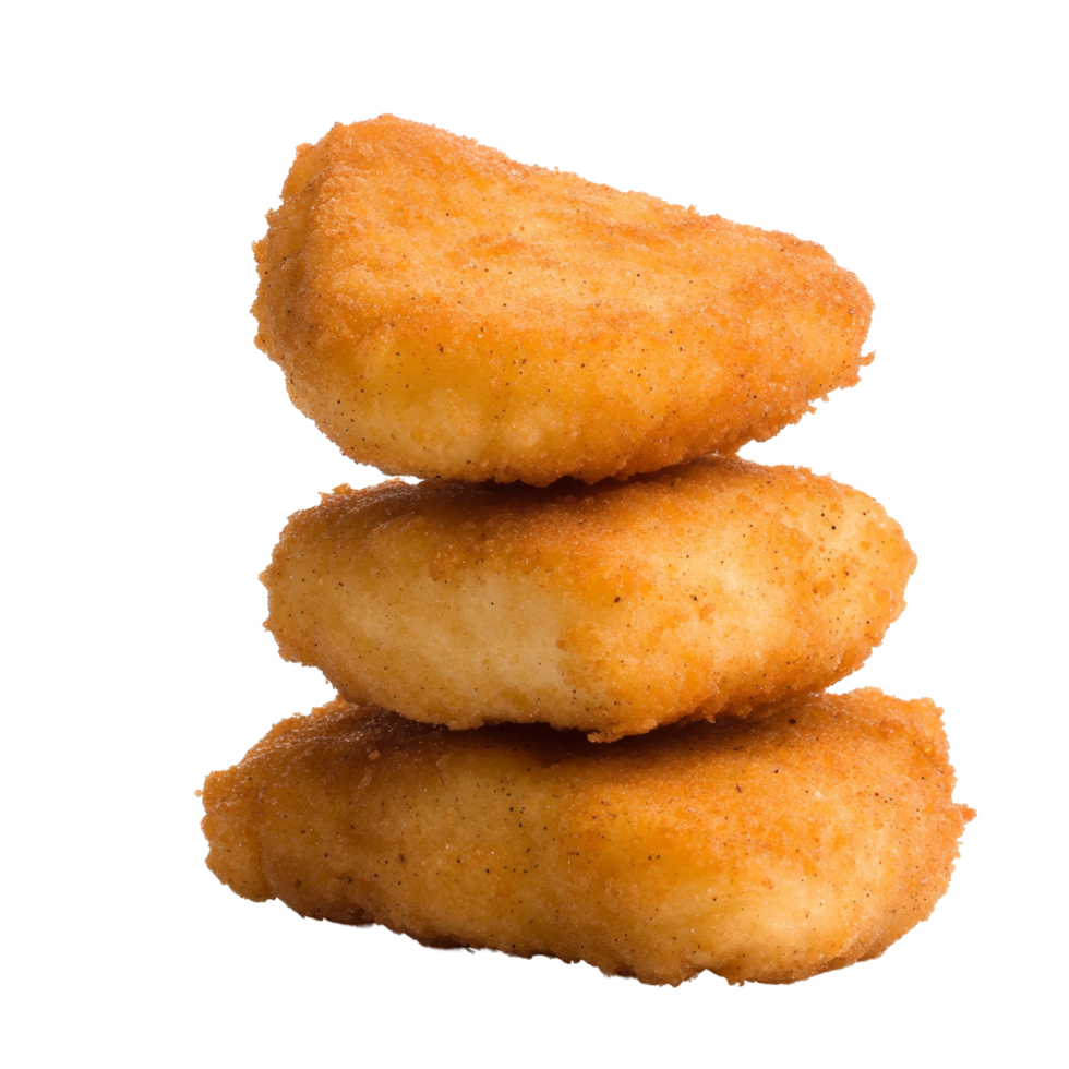 Crispy chicken nuggets stacked in delicious arrangement, showcasing their golden brown texture and appetizing appearance. Perfect for snacking or meals png