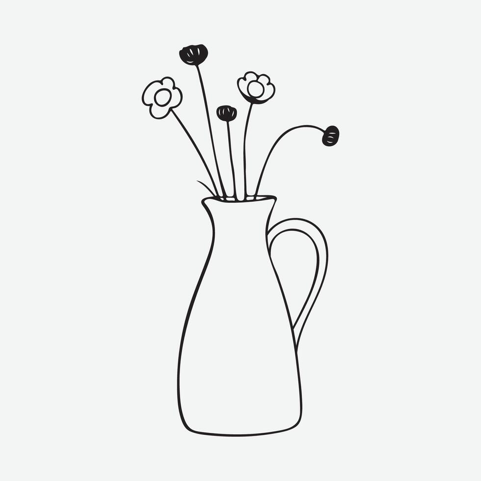 Hand Drawn Flowers in a Vase Beautiful Glass Jar Illustration vector