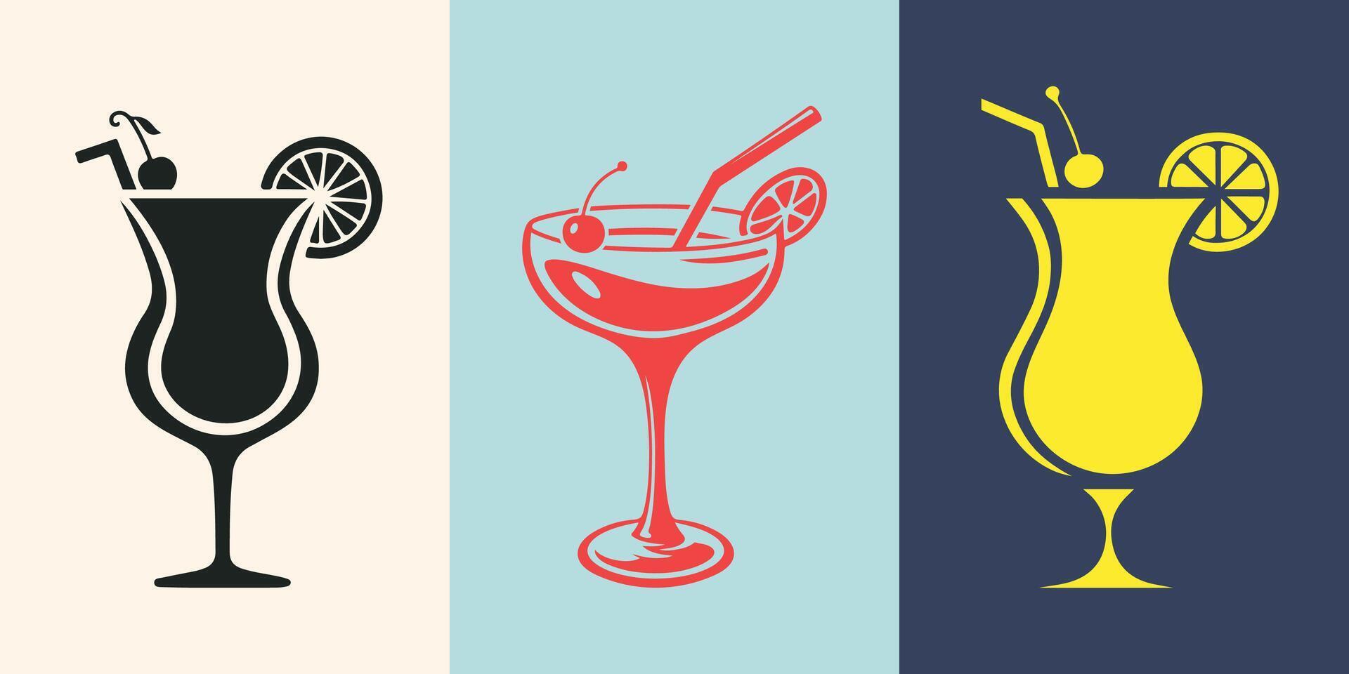 Silhouette cocktail glasses icon design vector