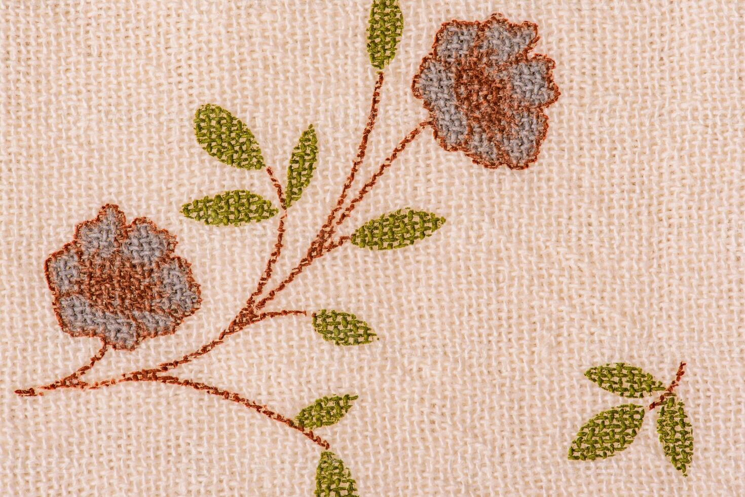 Texture of beige flower fabric. Cotton as a background photo