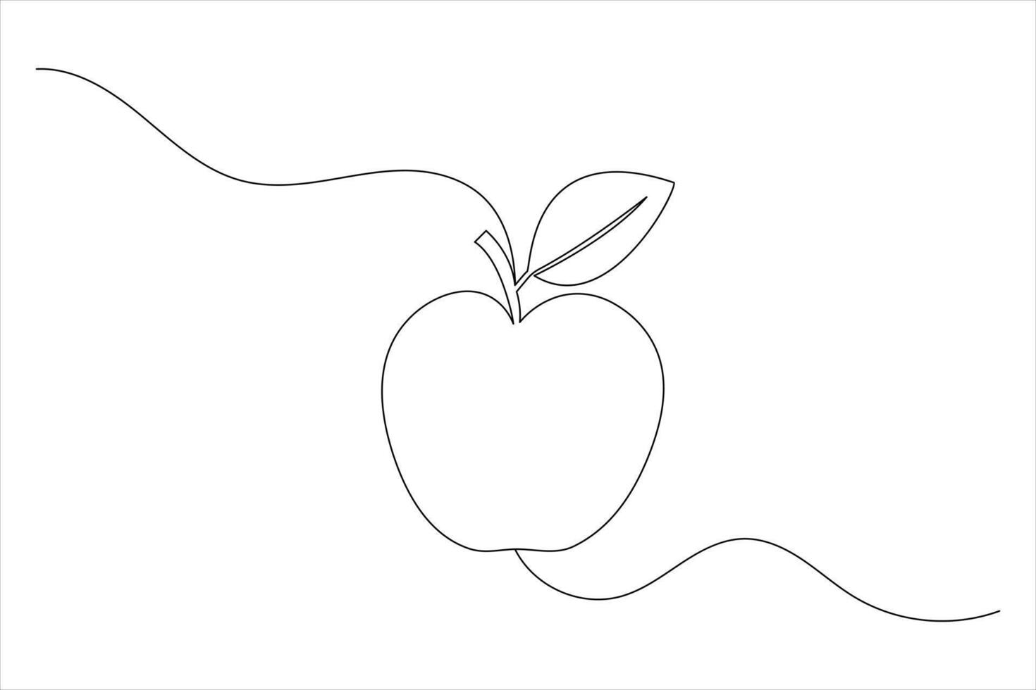 Apple fruits line art drawing of isolated continuous outline icon vector