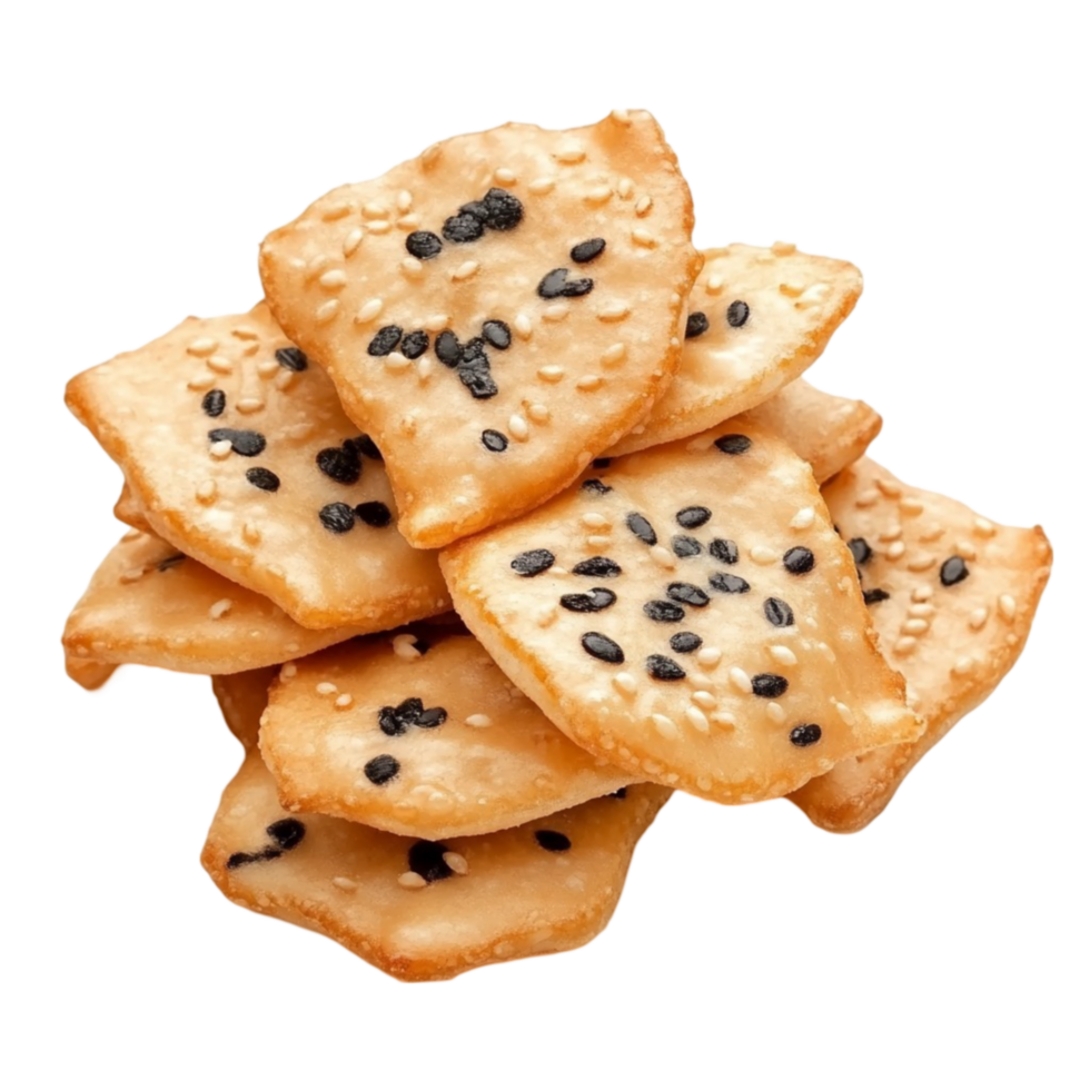 A pile of crackers with black sesame seeds png