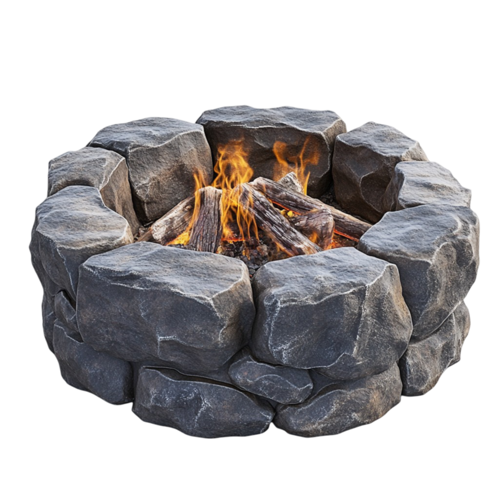 A fire pit with rocks and logs png