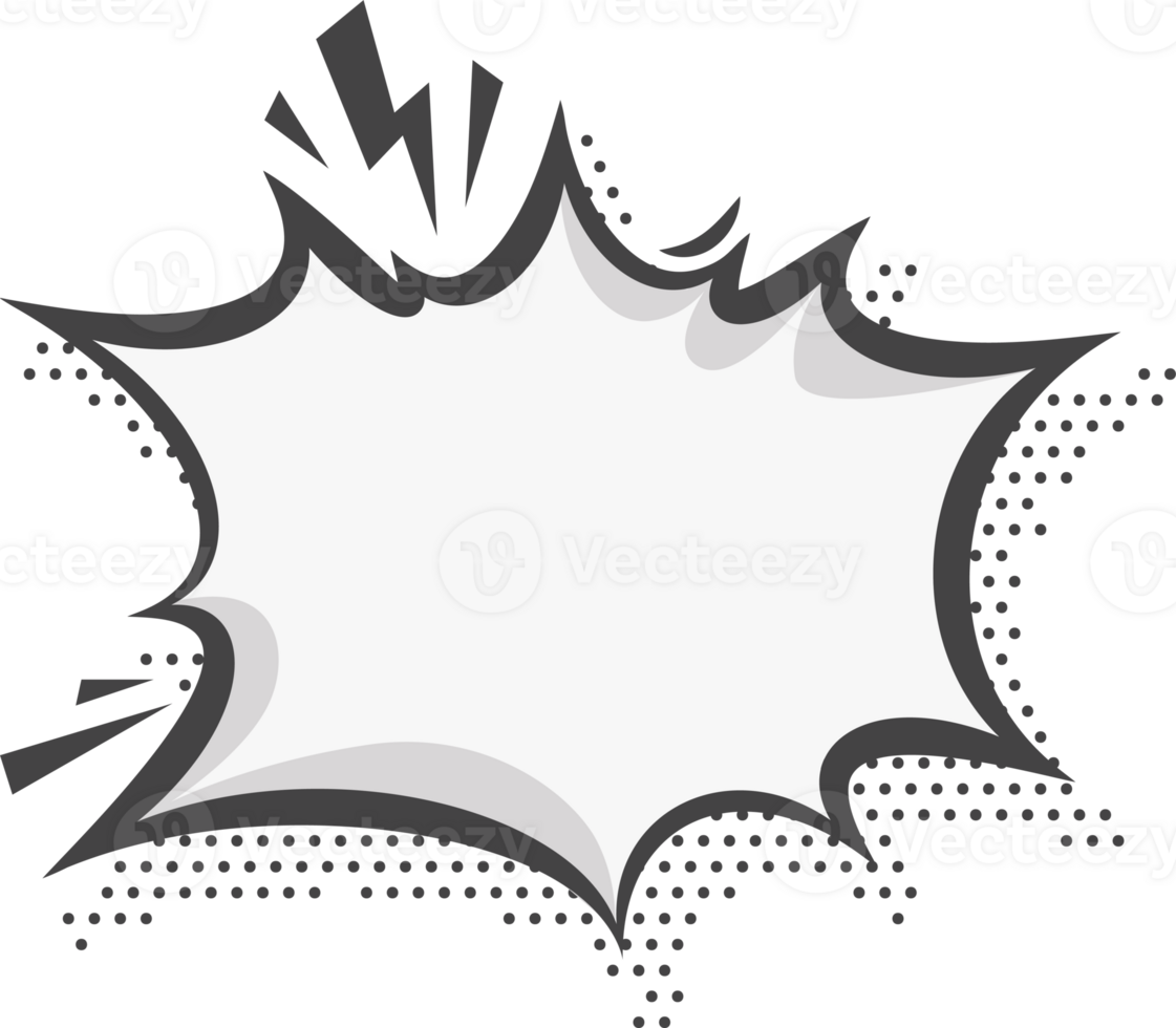 Manga speech bubble. Comic text frame with pop art halftone dotted effect. Balloon chat shape for dialog. Cloud for shock shout and scream action messages. Irregular cartoon decoration png