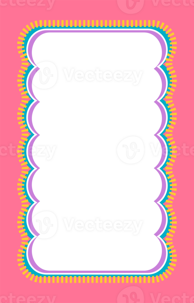 Wavy scallop border shape. Rectangle fun psychedelic hand drawn frame. Doodle cute design for text photo and picture. Groovy child template. Y2K decorative blank. png