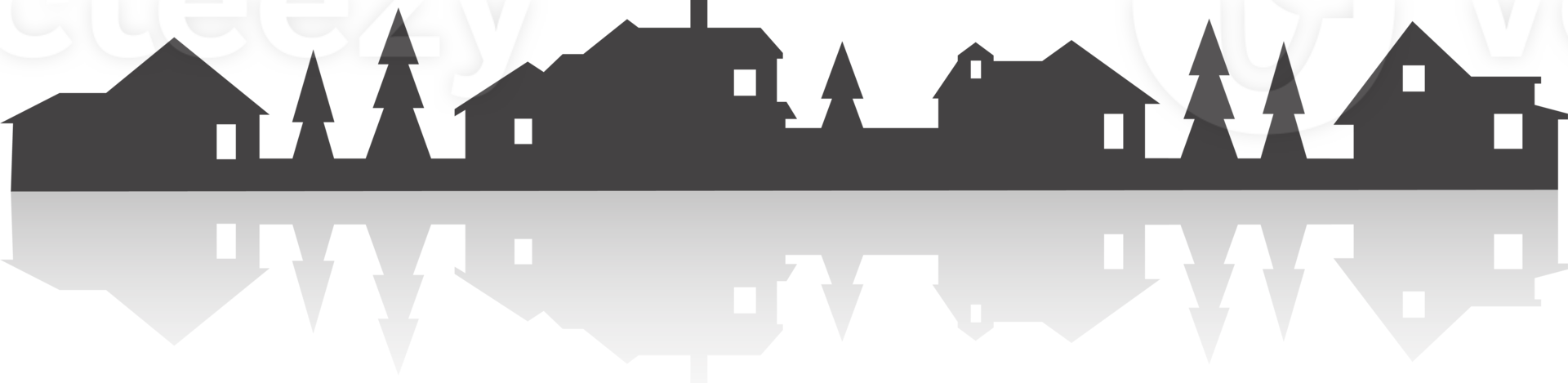 Town and village houses on skyline. Silhouette of small buildings in neighborhood. Christmas rural simple drawing. Winter country landscape with trees in night. png