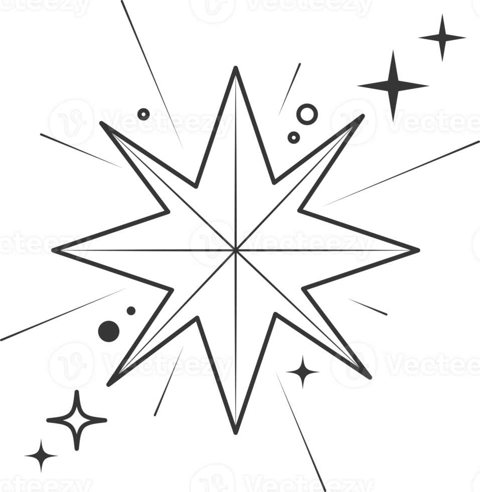 Line icon of stars. Sparks and shiny elements. Abstract glitter symbol with light effect. Minimal Y2K magic twinkles png