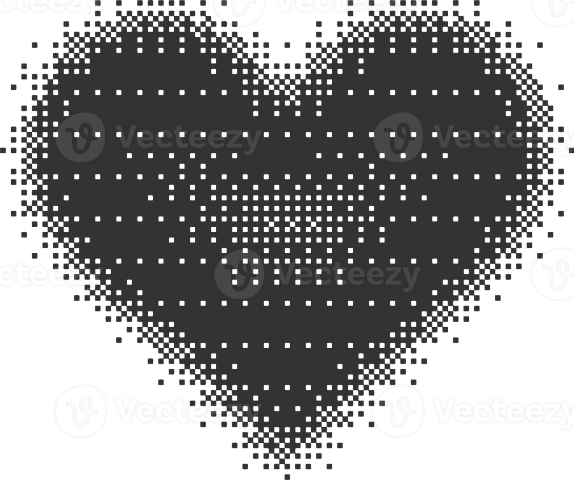 Bitmap pixel arcade game effect. Hearts y2k halftone pattern shape. Dither aesthetic gradient glow icon. 2000s design grainy illustration png