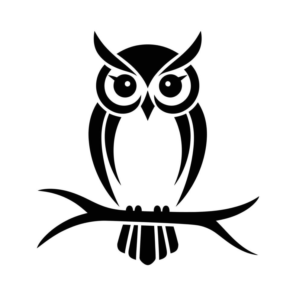 Stylish Black and White Owl Silhouette on Branch vector