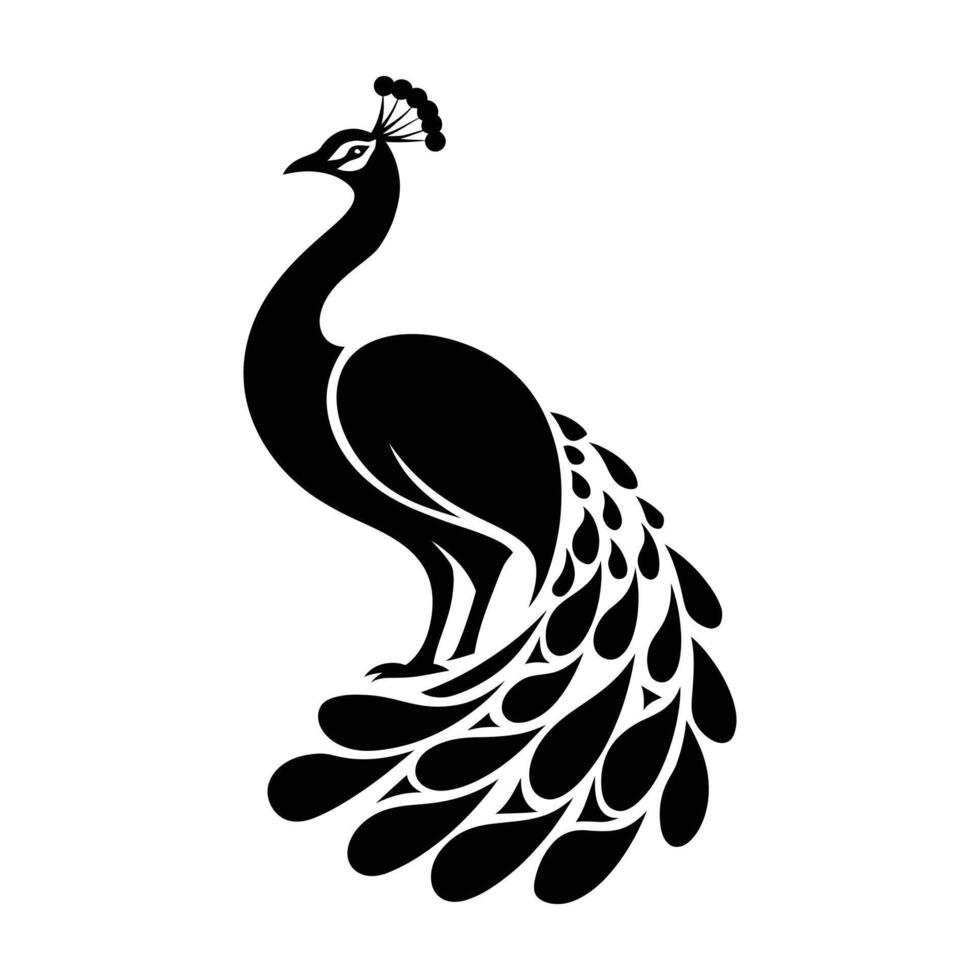 Elegant Black and White Silhouette of a Peacock vector