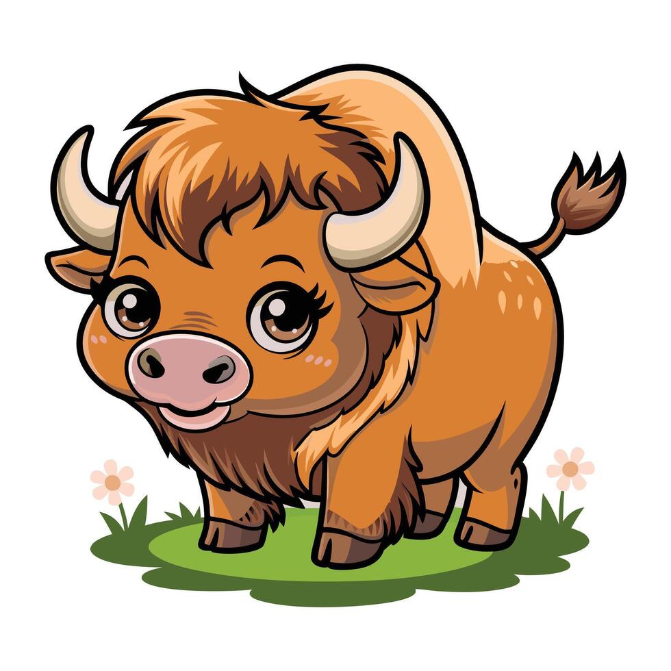A playful cartoon bison silhouette, featuring a sturdy frame and exaggerated features, symbolizing strength, charm, and a touch of whimsy. vector