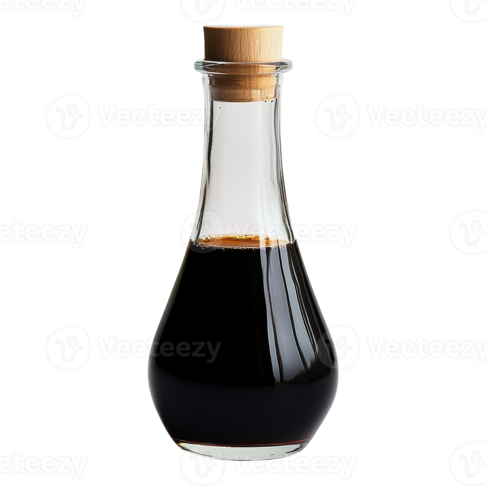 Clear Glass Bottle Filled with Soy Sauce for Culinary Use on Transparent Background png