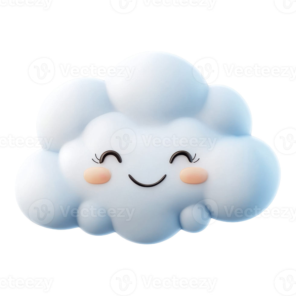 Cheerful Cute Cloud Character for Children's Illustrations on Transparent Background png