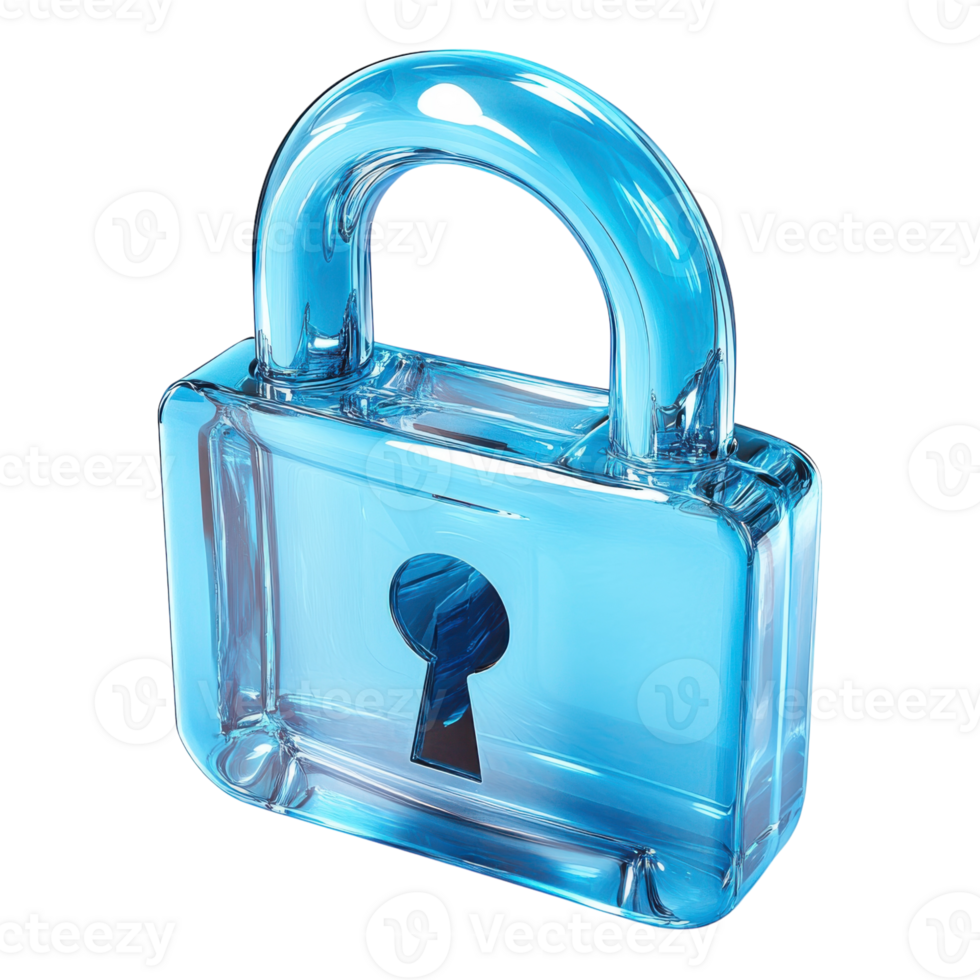 Translucent Blue Padlock with Keyhole Symbol - A Representation of Security and Protection on Transparent Background png