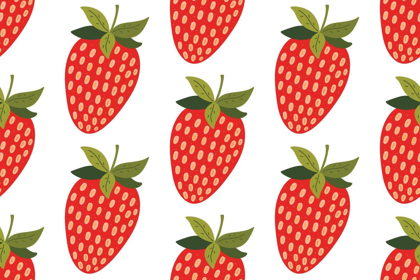 Seamless pattern with cute red strawberry in simple flat naive childish doodle style. Minimalist berry ornament vector