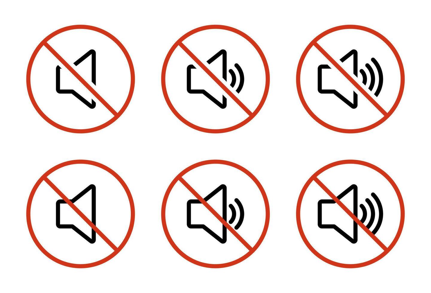 No sound speaker outline icon set. Audio forbidden sign symbol vector
