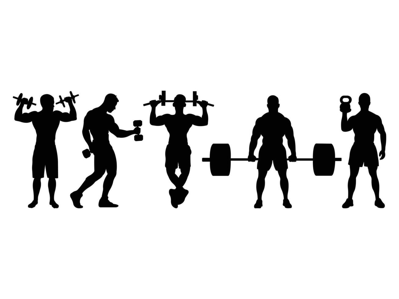 Male bodybuilder silhouette isolated white background. Man bodybuilder doing exercise. vector
