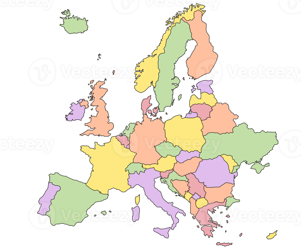 Europe map modern colorful style. multi coloured Europe map. maps of European countries with highlighted by different colours png
