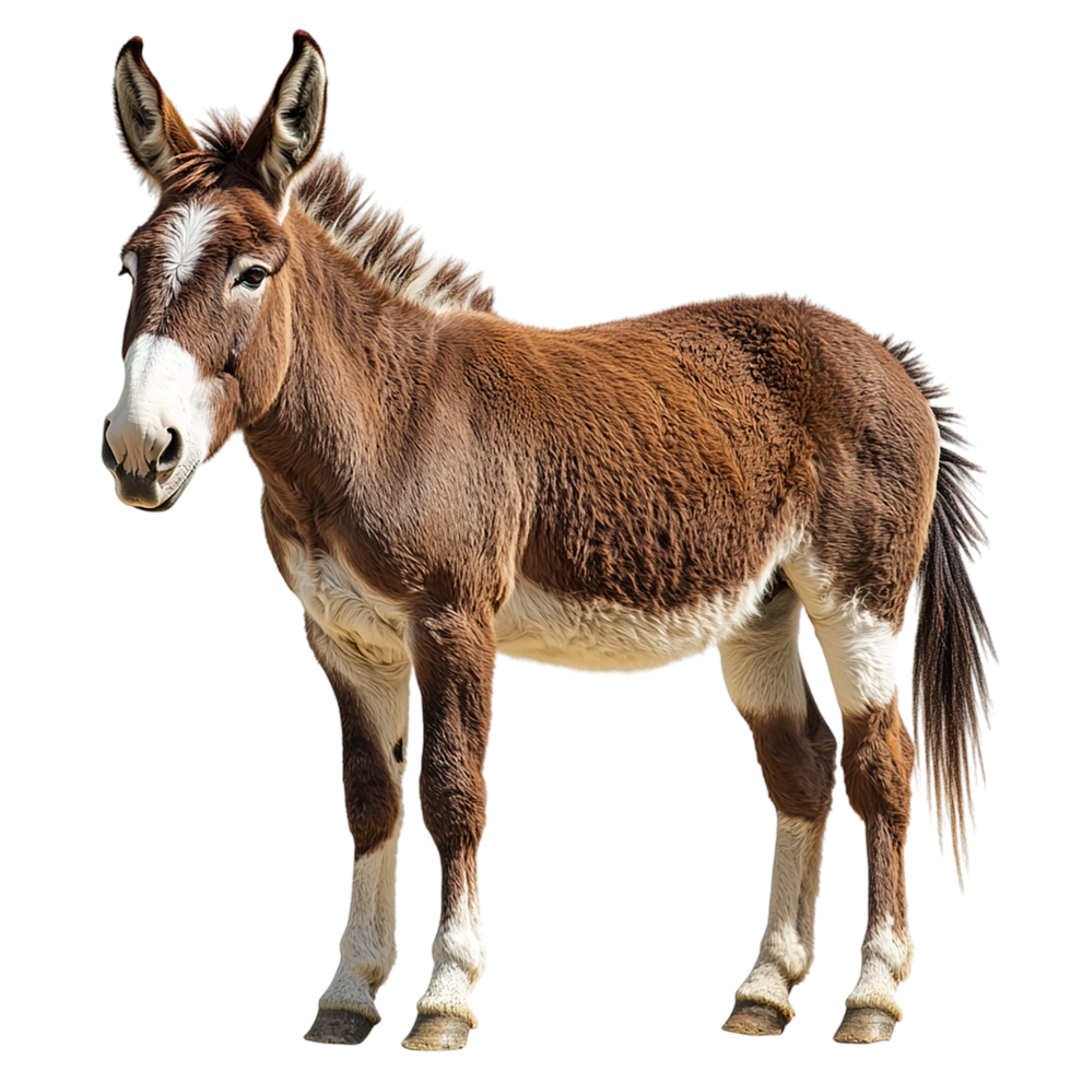 A brown and white donkey isolated on transparent background png