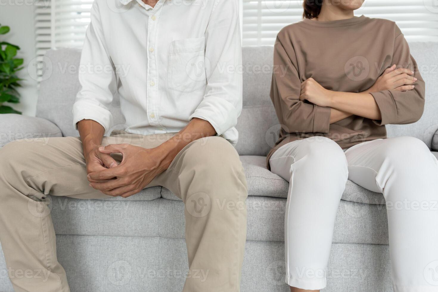 Divorce and quarrels. couples are desperate and disappointed after marriage. Husband and wife are sad, upset and frustrated after quarrels. distrust, love problems, betrayals. family problem. photo