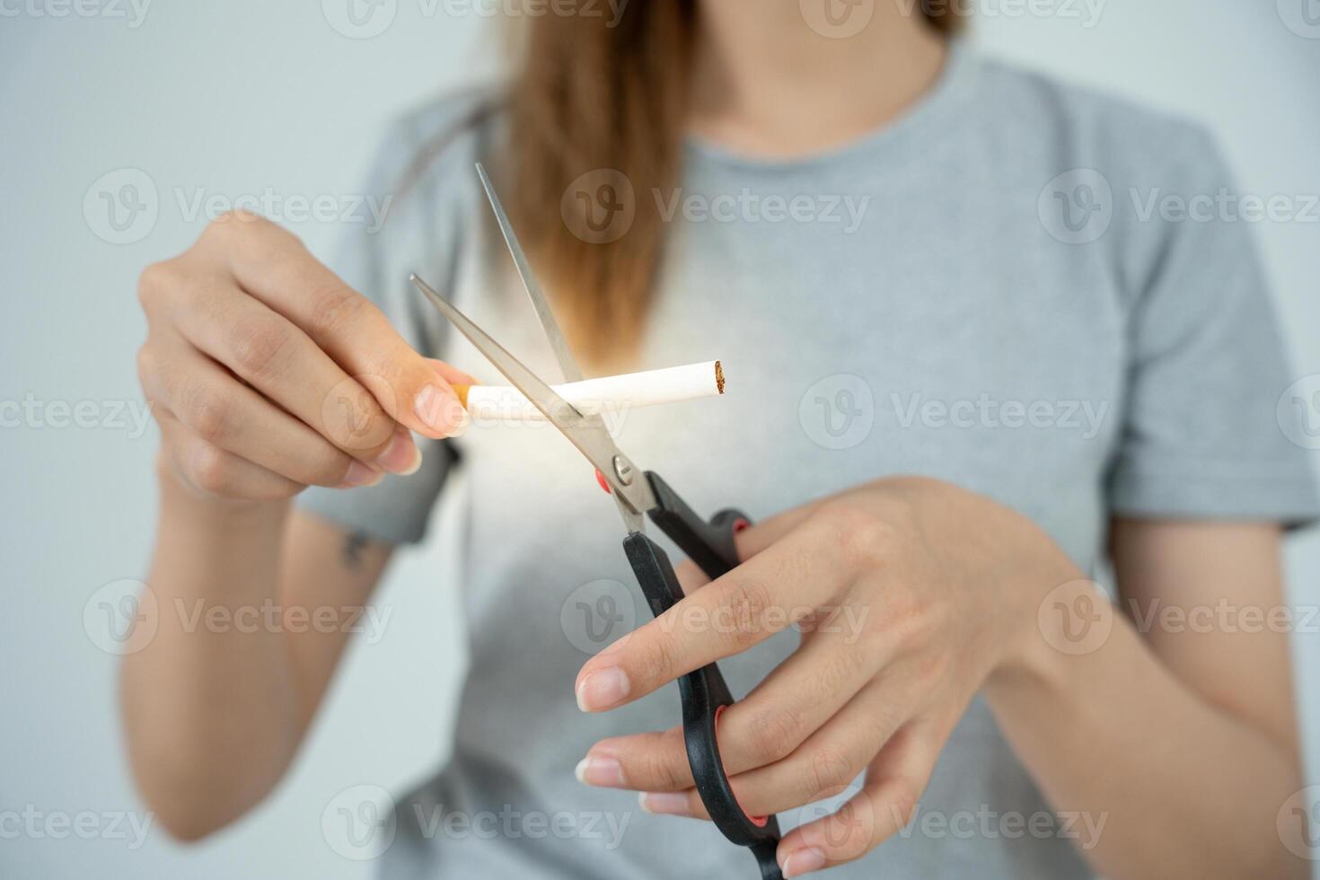 No smoking. Woman stop smoke, refuse, reject, break take cigarette, say no. quit smoking for health. world tobacco day. drugs, Lung Cancer, emphysema , Pulmonary disease, narcotic, nicotine effect photo