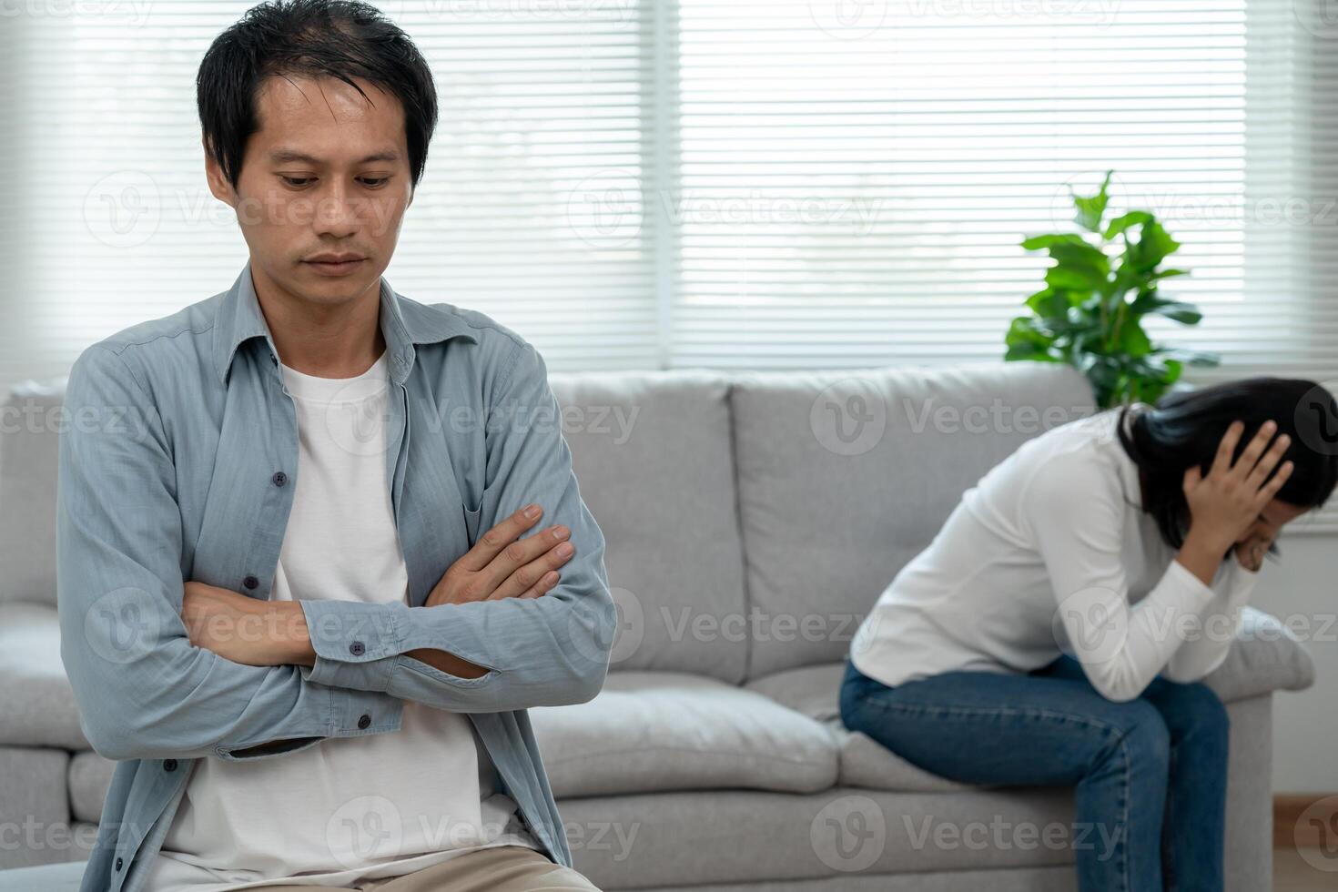 Divorce and quarrels. couples are desperate and disappointed after marriage. Husband and wife are sad, upset and frustrated after quarrels. distrust, love problems, betrayals. family problem. photo