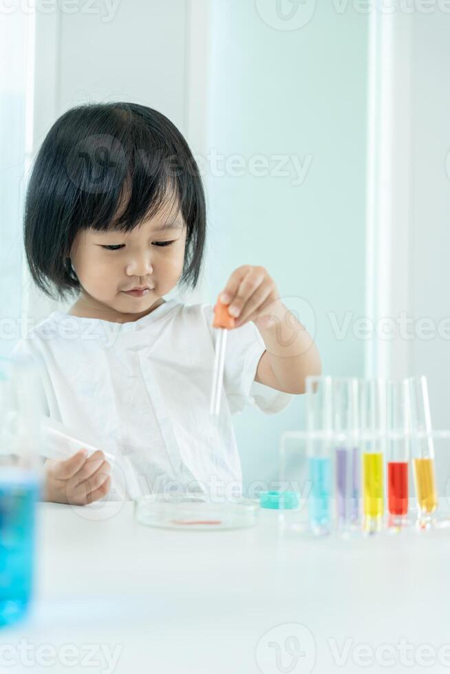 Children Scientist education scientific in laboratory. Medical child learning, Biotechnology, discover, imagine, executive function, kid, education, intelligence quotient, emotional quotient photo