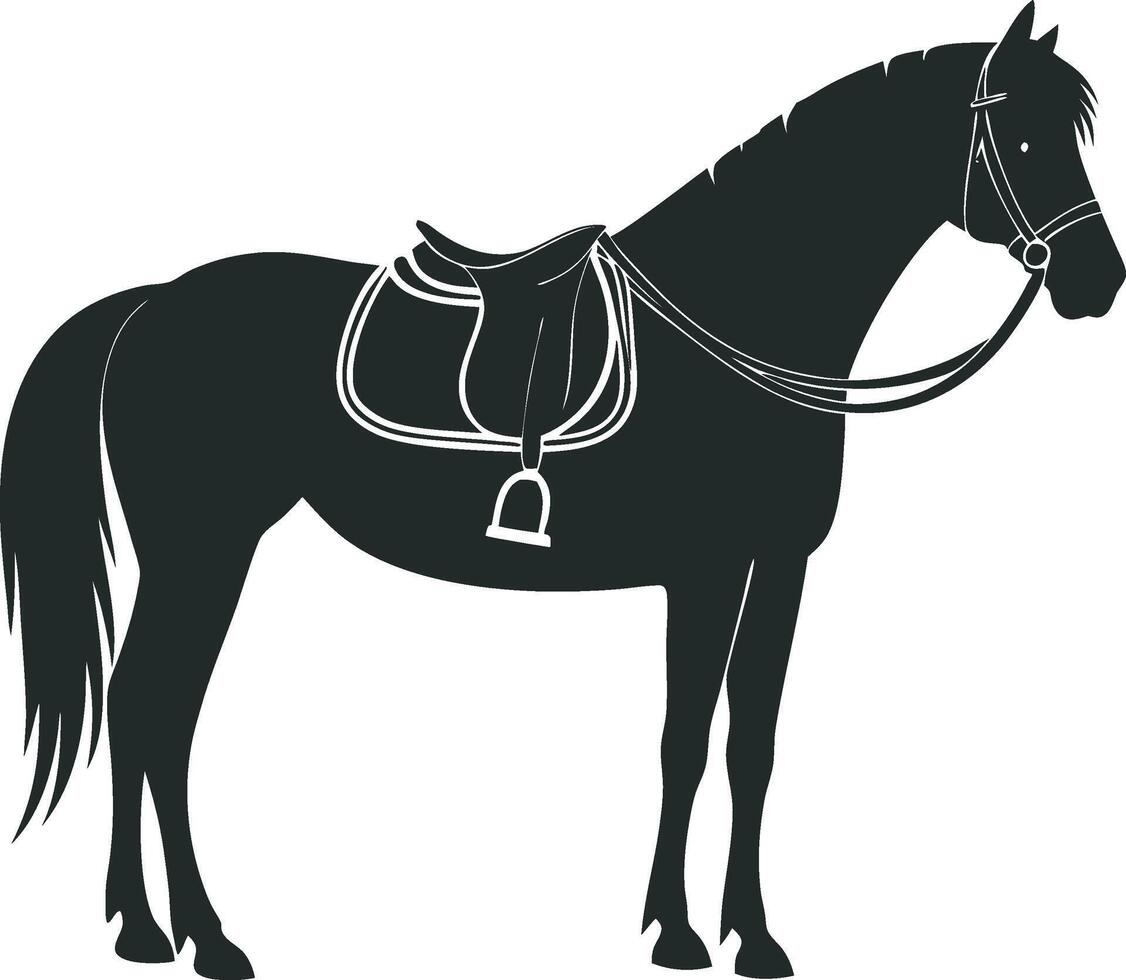 a black horse with a saddle on its back vector