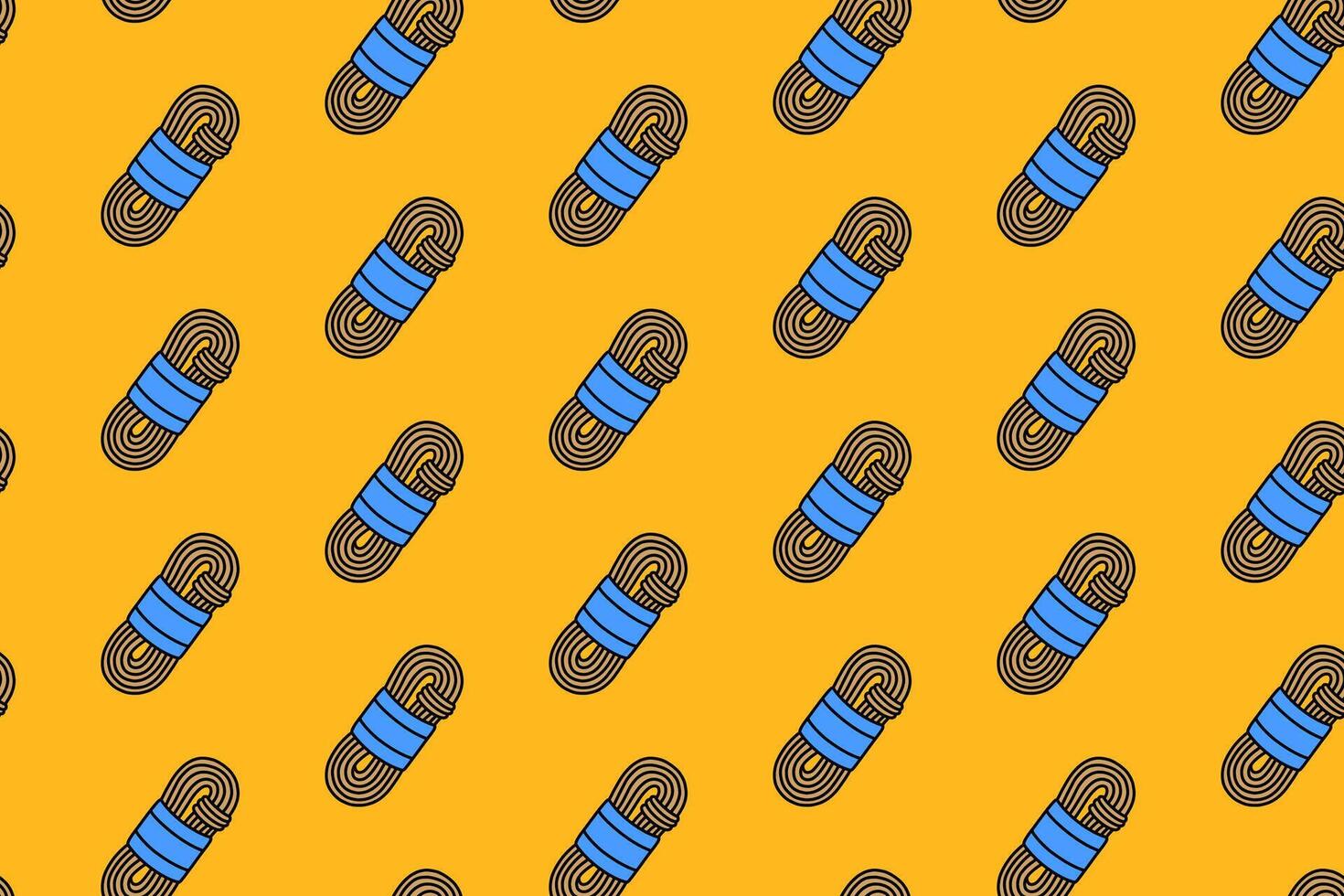 climbing rope colorful doodle seamless pattern on yellow background. retro outdoor rope background. hank of rope pattern wallpaper. pattern background with kernmantle for adventure vector