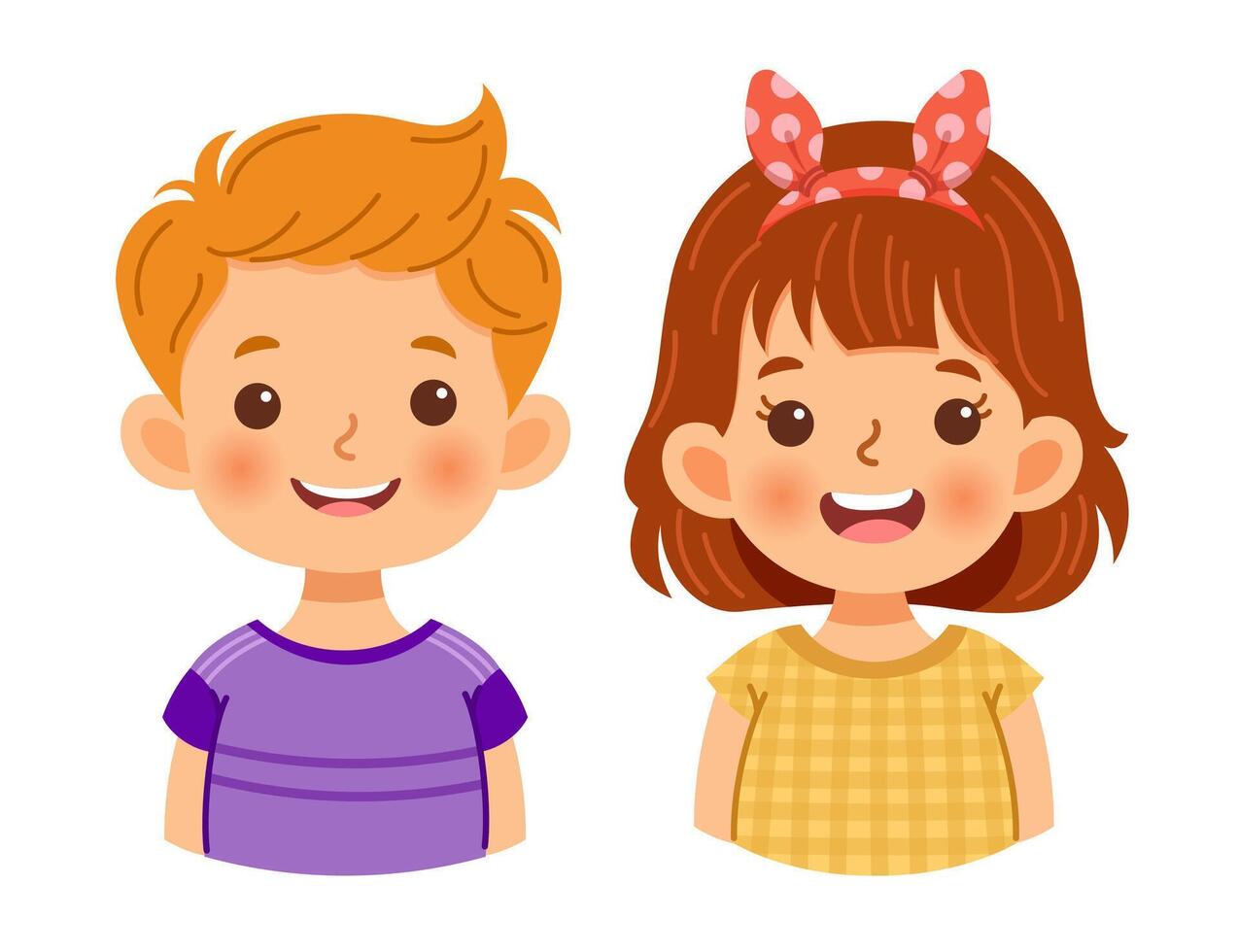 Cute faces kids. Portrait boy and girl vector