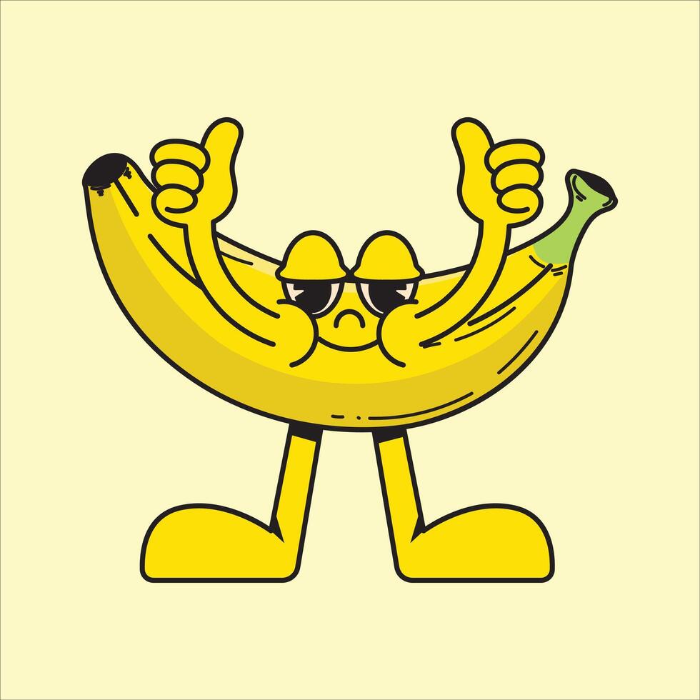 Banana With Hand Top Mascot Illustration vector