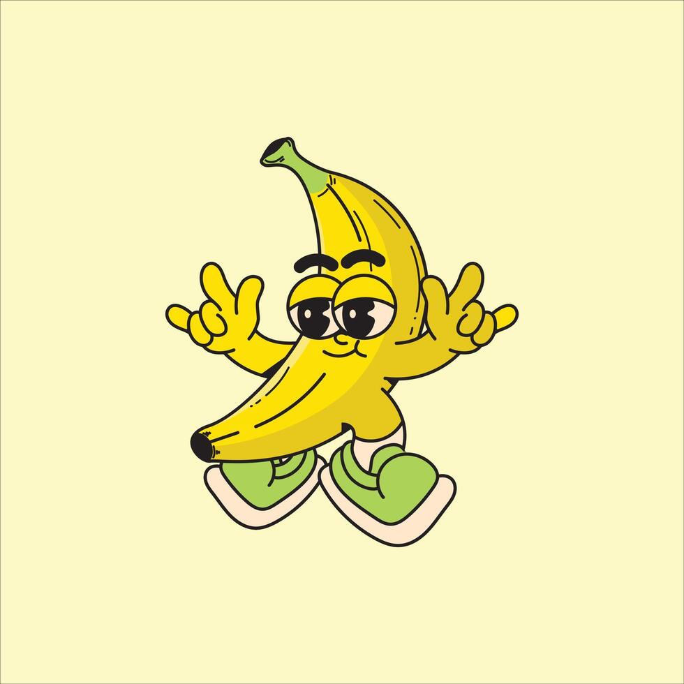Banana with Metal Hand Mascot Character Illustration vector