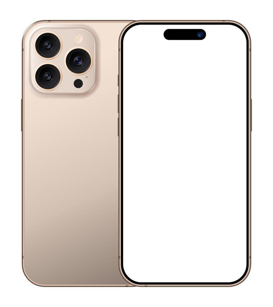 Mobile phone device mockup template illustration. Modern smartphone with blank screen front back view for advertisement vector