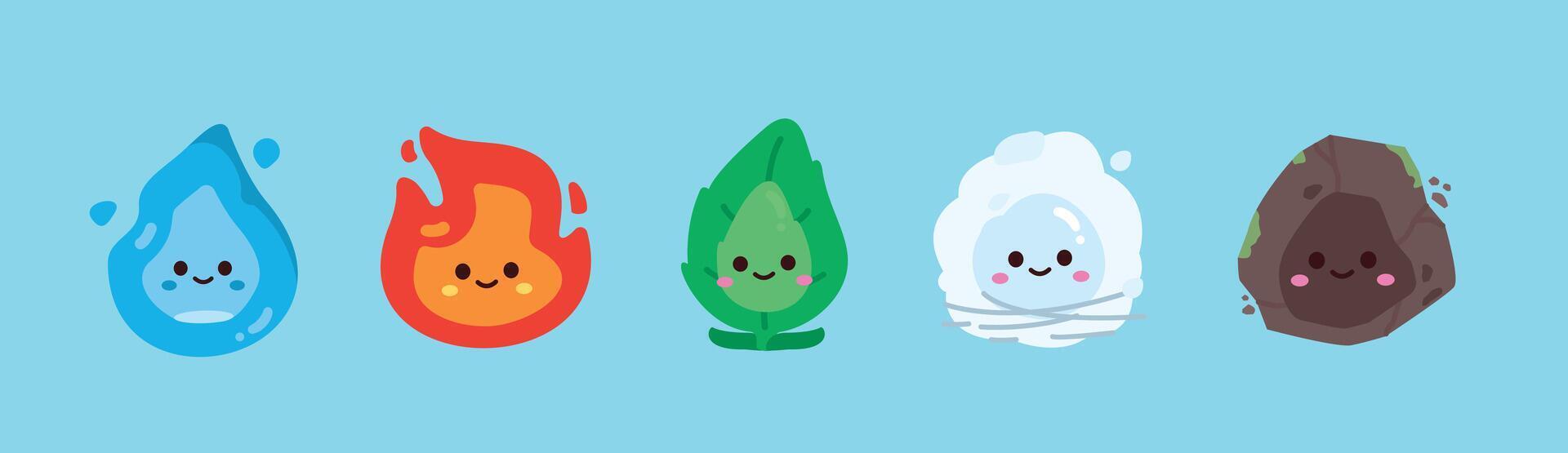 Cute element character illustration. Minimalist wind, fire, earth, water and daub design, suitable for poster and web. vector