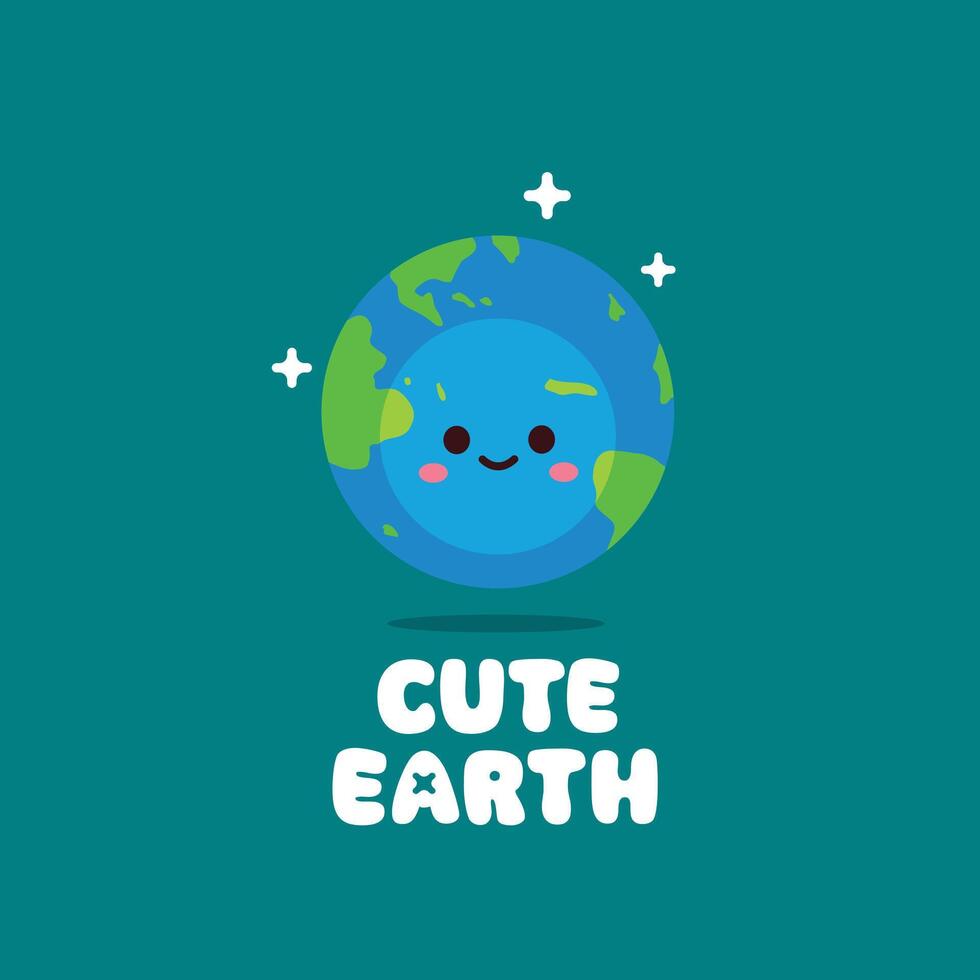 Cute earth logo illustration. Minimalist character icon design, suitable for poster and web. vector