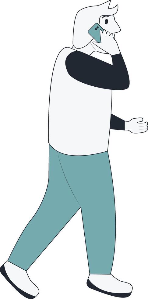 Handsome Male Walking with Holding Phone vector