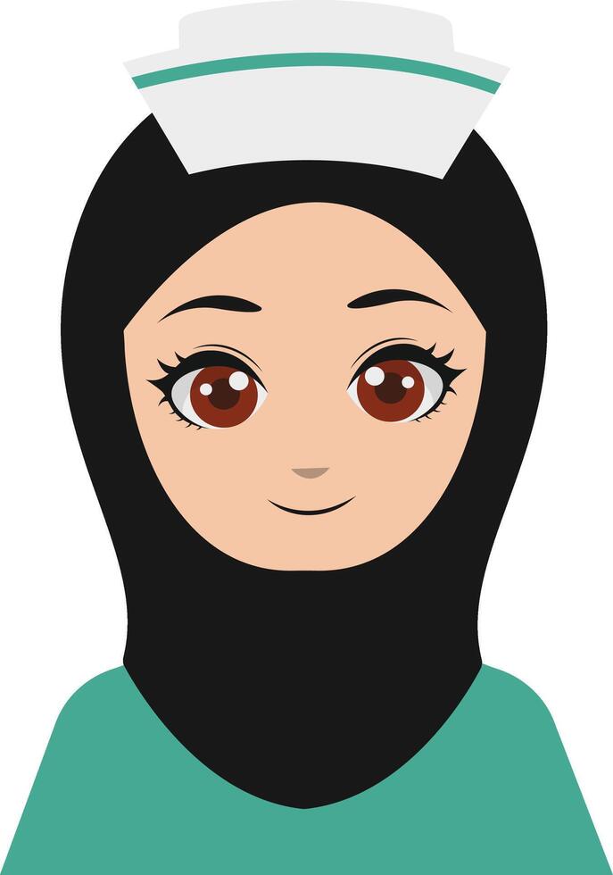 Illustration of a Female Nurse with Green Uniform and Hijab vector