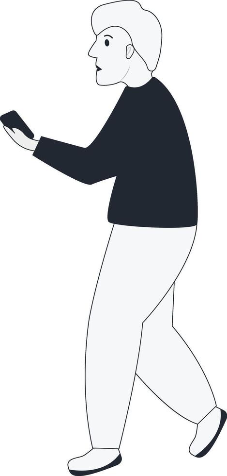 Handsome Male Walking with Holding Phone vector