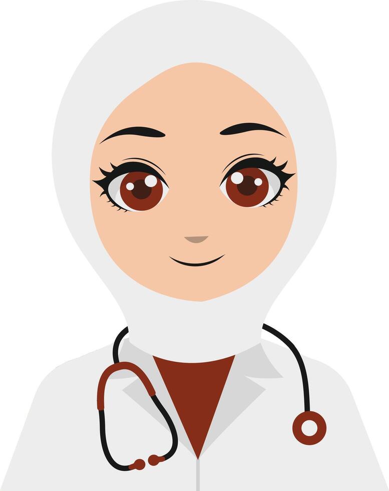 Female Doctor Character in White Uniform and Hijab vector