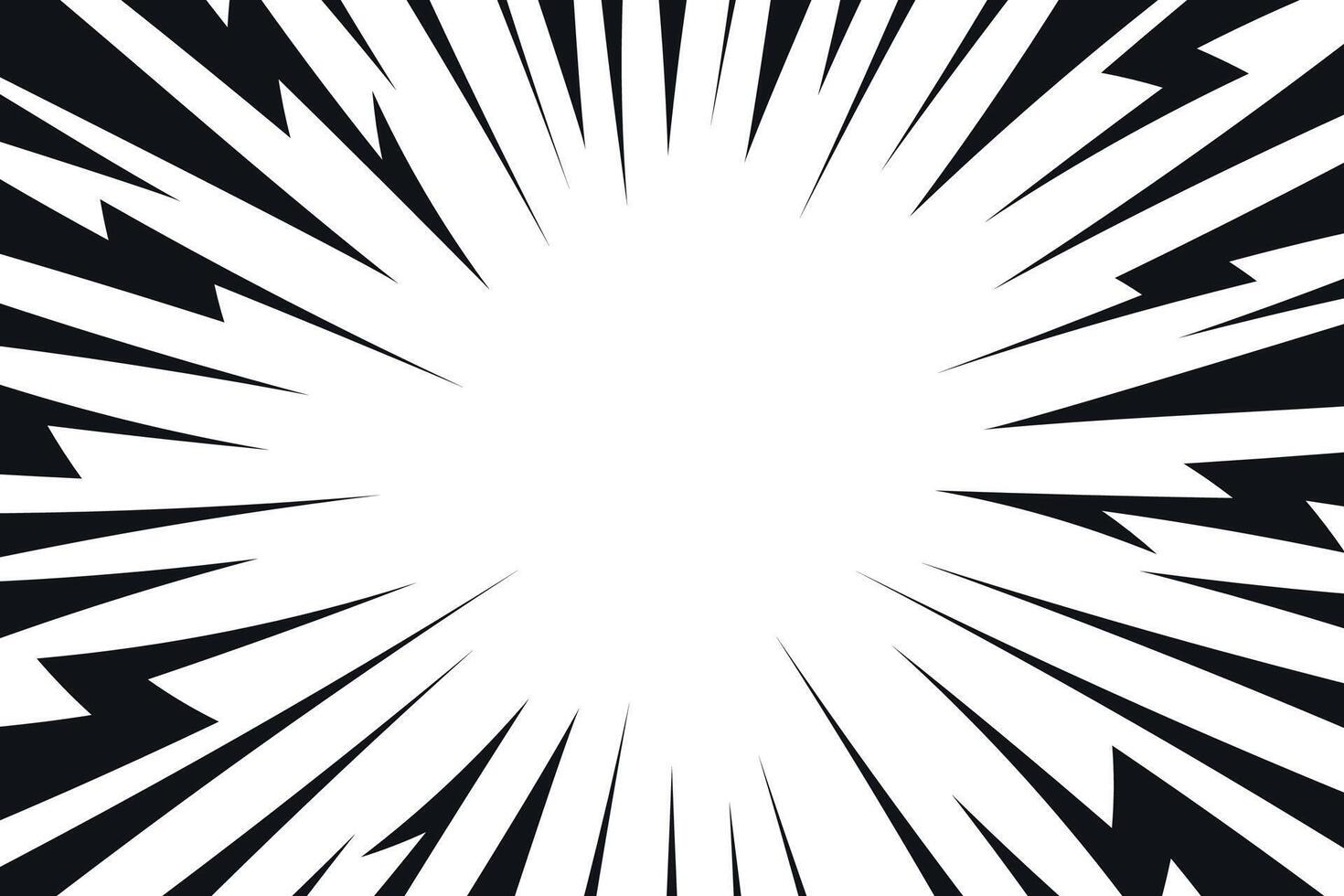 Black comic style lightning explosion background. Radial speed lines backdrop vector