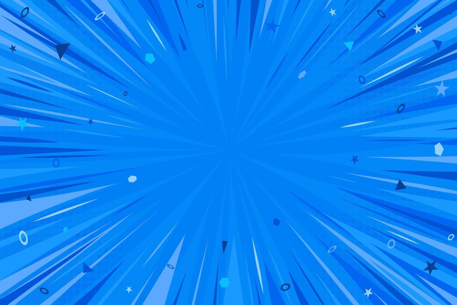 Blue comic book background. Modern creative pop art orange halftone style background with stars, triangles and decorative circles vector