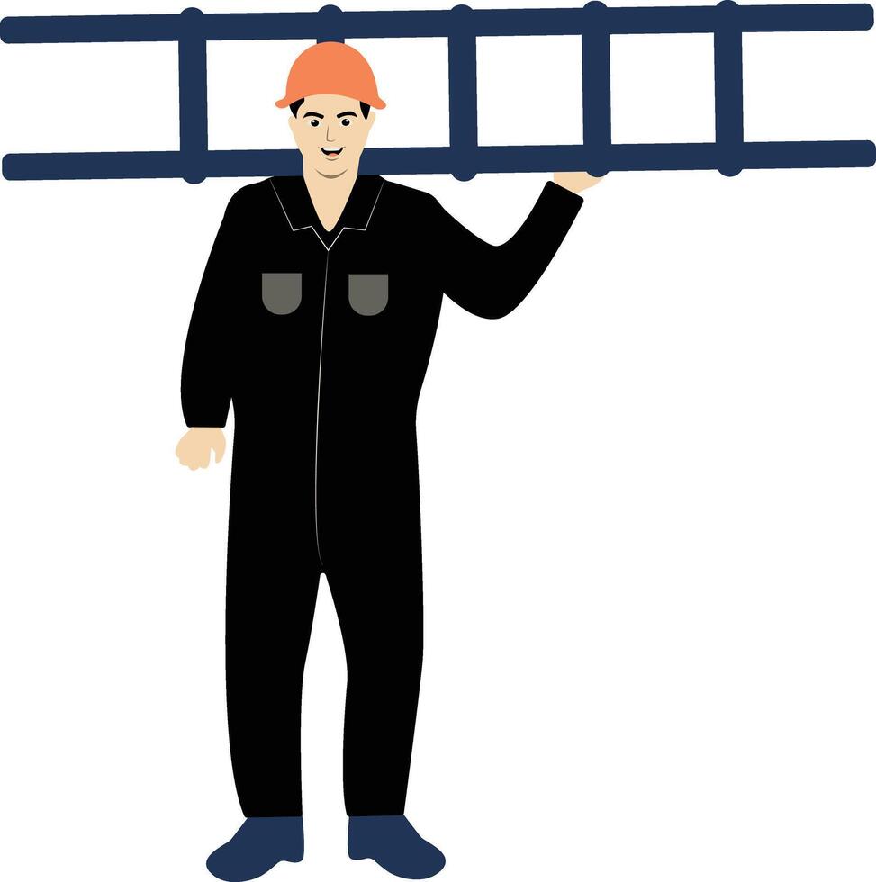 Illustration of Man Worker with Ladder vector