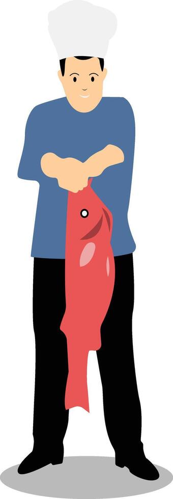 Man Chef Carrying Big Fish vector