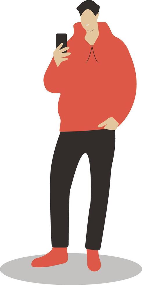 Business Man Holding Mobile Phone with Red Jacket vector