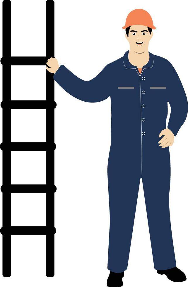 Illustration of Male Worker with Ladder vector