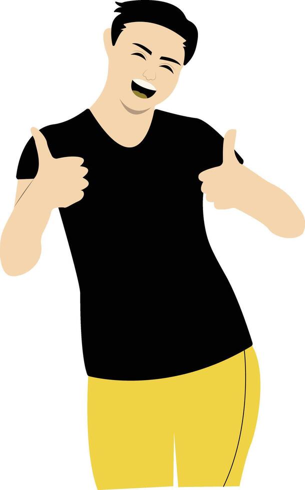 Young Boy Laugh with Black Casual Clothes vector